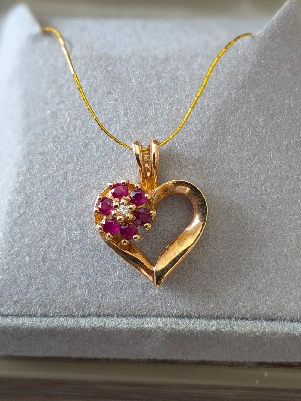 14k Solid Gold With Ruby Heart Shaped Pendant Marked 14k